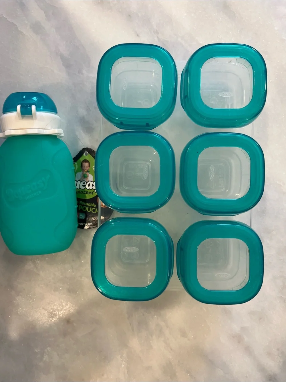 OXO Tot Baby Blocks Storage Containers 2 Oz and Squeasy Silicone Pouch 6 oz
